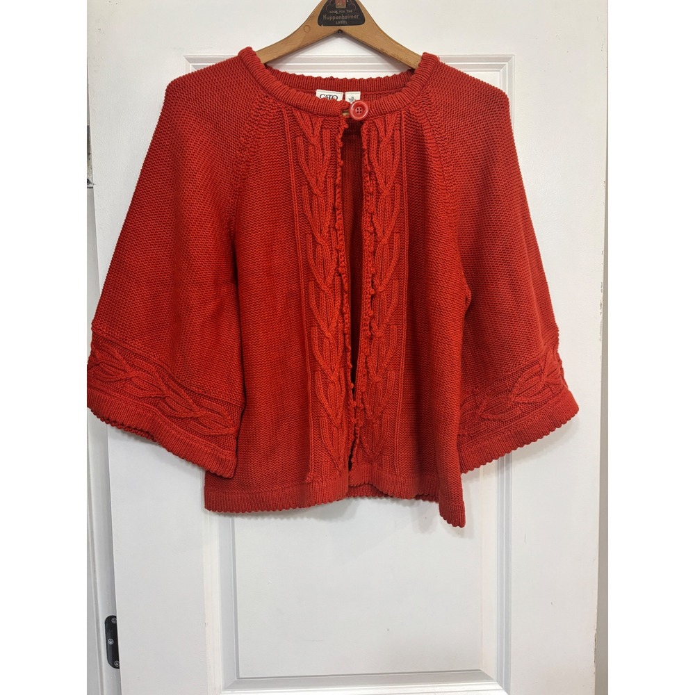 Cato Red Cable Knit Bell Sleeve Cardigan Sweater Womens XL Single Button Raglan